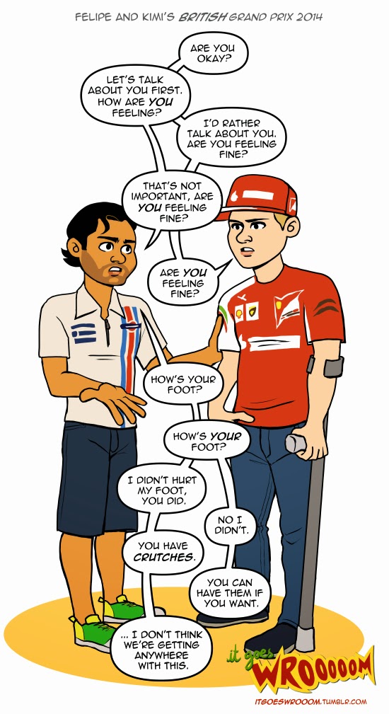 Фелипе Масса и Кими Райкконен любезничают после гонки - комикс It Goes Wrooom по Гран-при Великобритании 2014