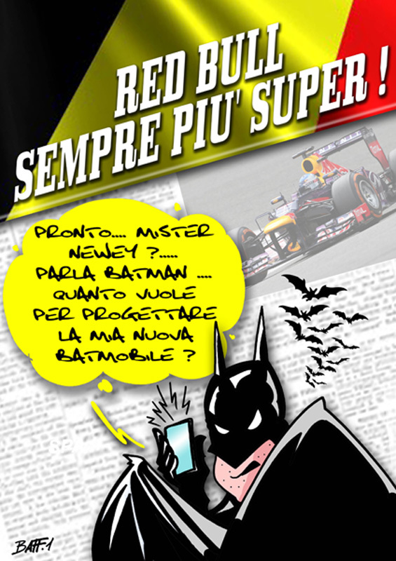 Бэтмен предлагает работу Эдриану Ньюи над Бэтмобилем - комикс Baffi по Гран-при Бельгии 2013