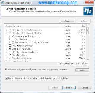 Pilih Applikasi untuk diinstal di OS 6 Cara update Blackberry OS6 - OS7.1