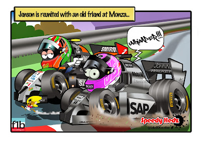 Серхио Перес и Дженсон Баттон сражаются колесо в колесо - комикс SpeedyHedz по Гран-при Италии 2014