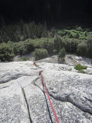 Aaron following on the first pitch of the Grack Center, just below the 5.6 bulge