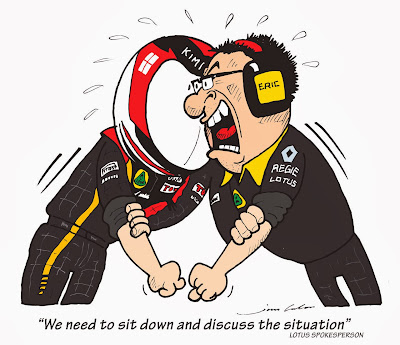 на Кими Райкконен ругается команда - комикс Jim Bamber по Гран-при Индии 2013