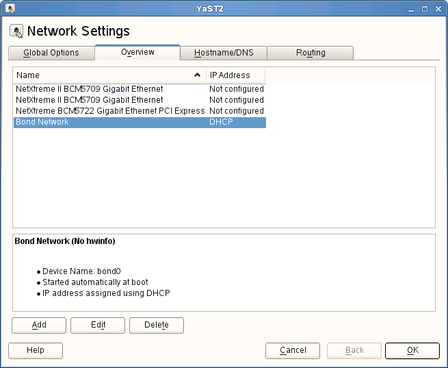 กำหนดไอพีแอดเดรสให้ Bond Network หรือกำหนดเป็น DHCP