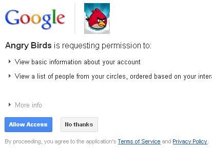 Google plus requesting permissions