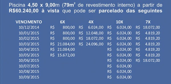 Piscina 4,5 x 9m com 79m2 de revestimento interno