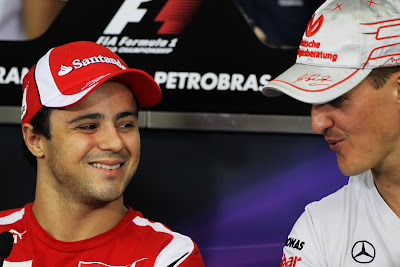 Фелипе Масса и Михаэль Шумахер на пресс-конференции в четверг на Гран-при Бразилии 2011