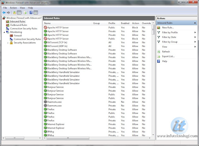 Setting Inbound dan outbound rules di firewall