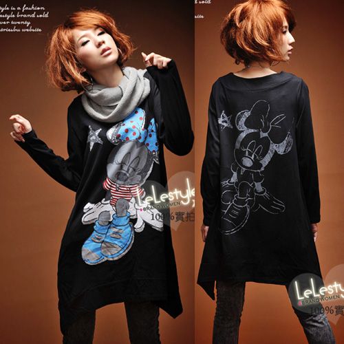 Women Cartoon Mouse Loose Long T shirt Top Mini Dress  