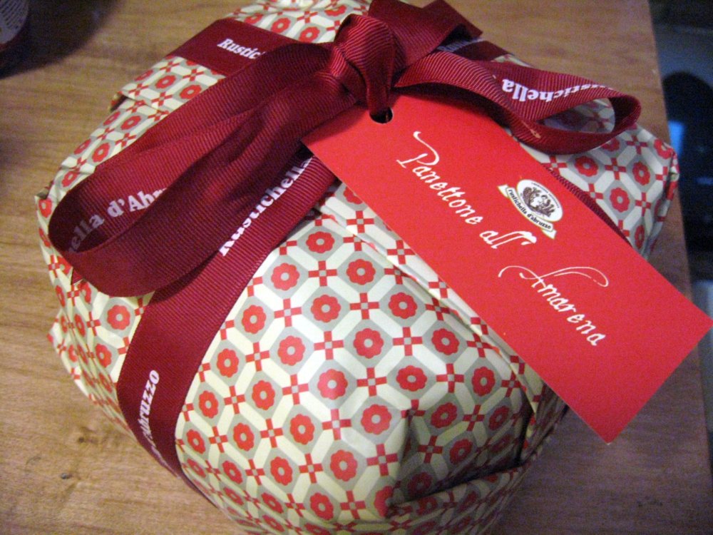 Rustichella D' Abruzzo Cherry Panettone - wonderfully wrapped and even better to eat with a glass of prosecco