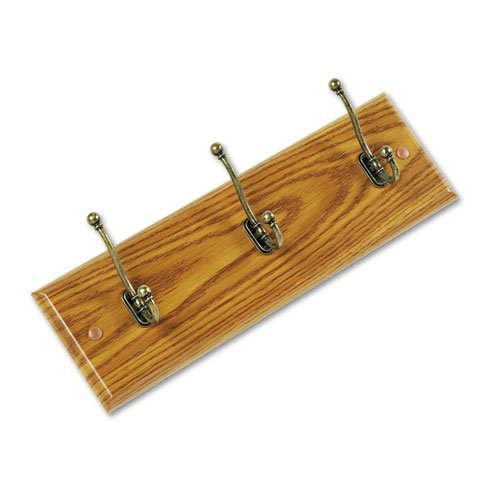 Safco® - Wall Rack, Three Double-Hooks, Wood, Medium Oak - Sold As 1 Each - Mounts singularly or in a series as needs grow.