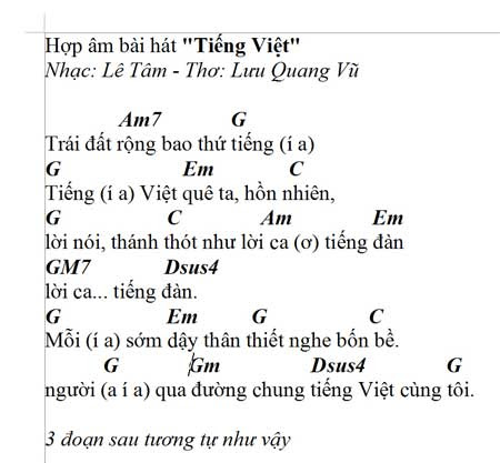 Tiếng Việt|Hợp âm|Tab|Nguyễn Lê Tâm|Lê Xuân Khoa|Lưu Quang Vũ