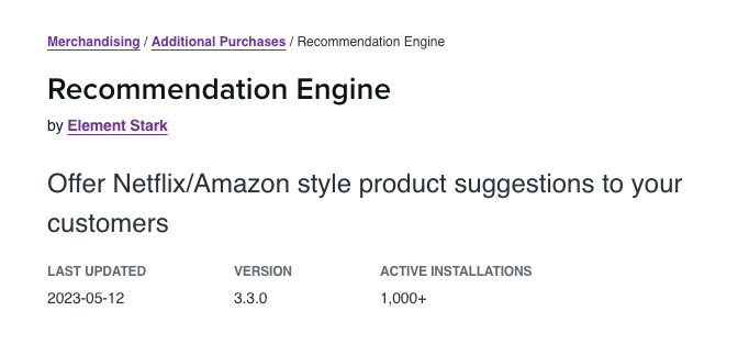 Best WooCommerce Product Recommendation Plugins: Recommendation Engine by Element Stark
