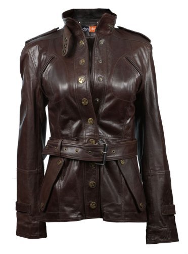 FactoryExtreme Utilitarian Women's Brown Leather Blazer, Dark Brown - Large