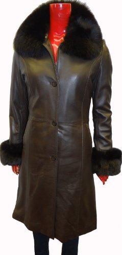 Knoles&Carter Leather Coat with Fox Fur collar-Brown-M