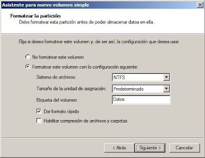 Crear y formatear particin en Windows Server 2008