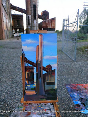 Urban decay in the Bays Precinct - plein air oil Painting of White Bay Power Station by industrial heritage artist Jane Bennett