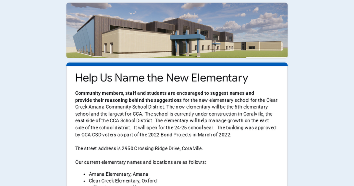 Help Us Name the New Elementary