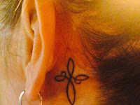 Faith Cross Tattoo Behind Ear