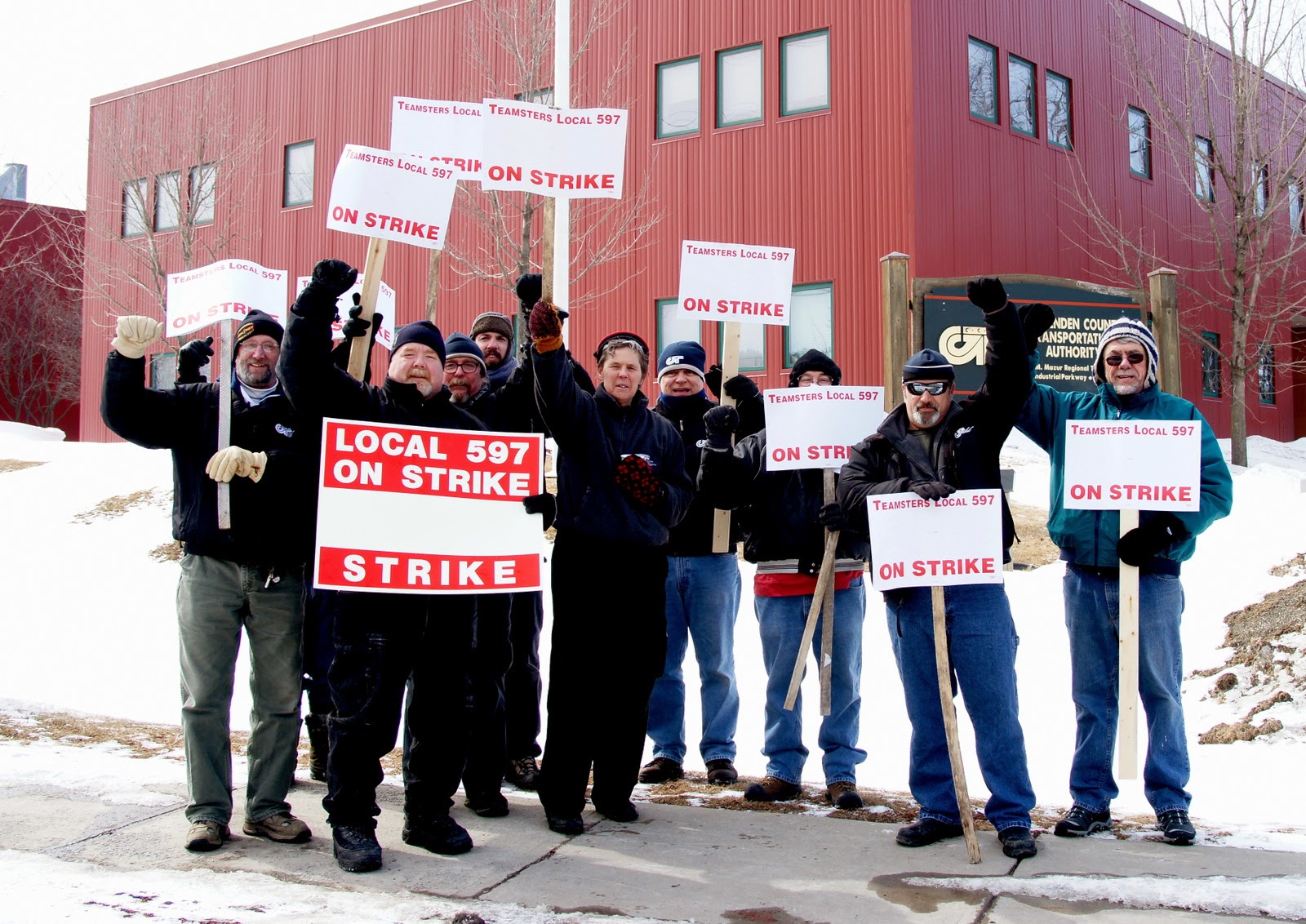 Striking C C T A drivers (Teamsters Local 597) on the first day of their strike, March 17 2014.