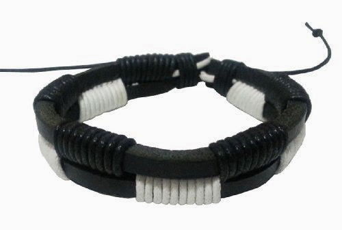  (RTB033) Black and White Retro Zen Bracelet / Leather Bracelet / Leather Wristband / Surf Bracelet / Tribal Bracelet / Hemp Bracelet Adjustable Size, for Men, Women, Ladies, Boys, Girls and Teen