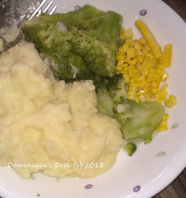 Mash potatoes with steamed vegetables. 