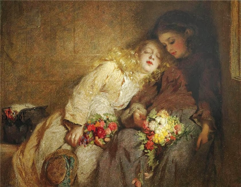 George Elgar Hicks - Two Seated Figures with Flowers