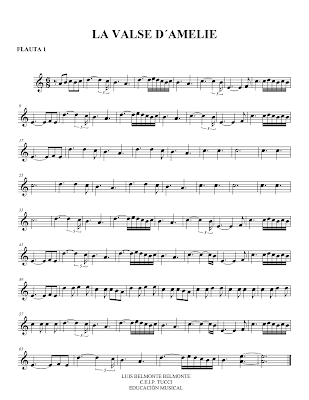Partitura para flauta de Amelie "Comptine D'Un Autre Ete L'Apres Midi Flute sheet music