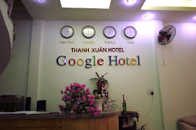 Google Hotel's clocks for different cities around the world