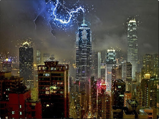 A lightning bolt strikes the antenna of The Centre building in Central, Hong Kong.jpg