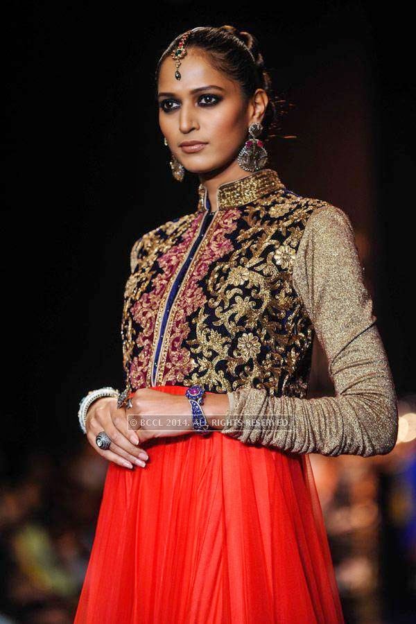 A model displays a creation by Golecha Jewels on Day 3 of India International Jewellery Week (IIJW), 2014, held at Grand Hyatt, in Mumbai.<br /> <br /> <br /> <br /> <br /> <br /> 