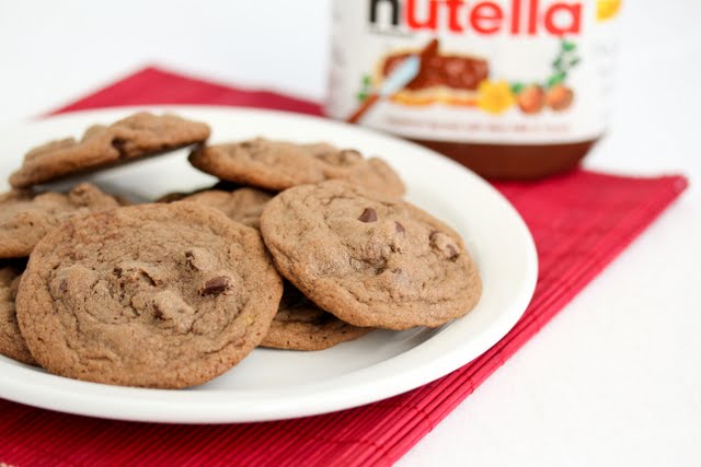 photo of Chewy Nutella Cookies piled on a plate