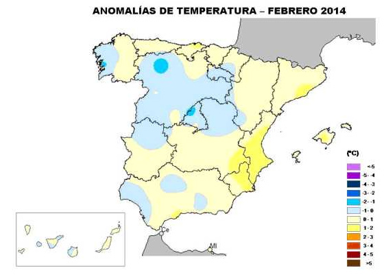 Febrero de 2014: húmedo y normal en temperaturas en España
