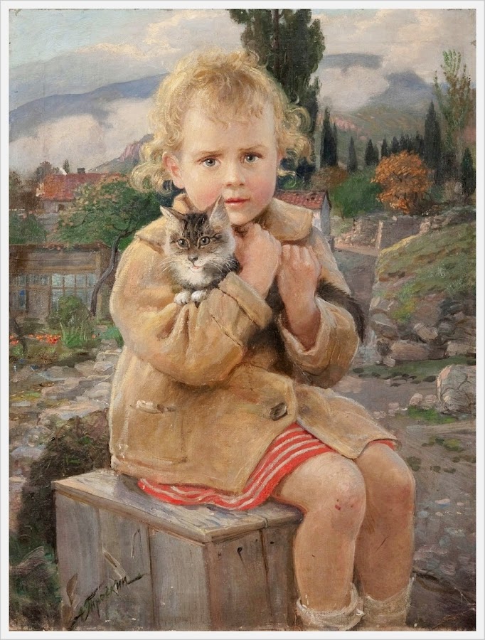 Анатолий Владимирович Трескин (Россия, 1905-1996) «Девочка с котёнком (дочка Ганночка)» 1930-е