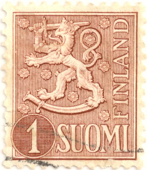 Lion, Finland (Suomi), 1 Mk, brown, 1955, Cat. number 440, stamp