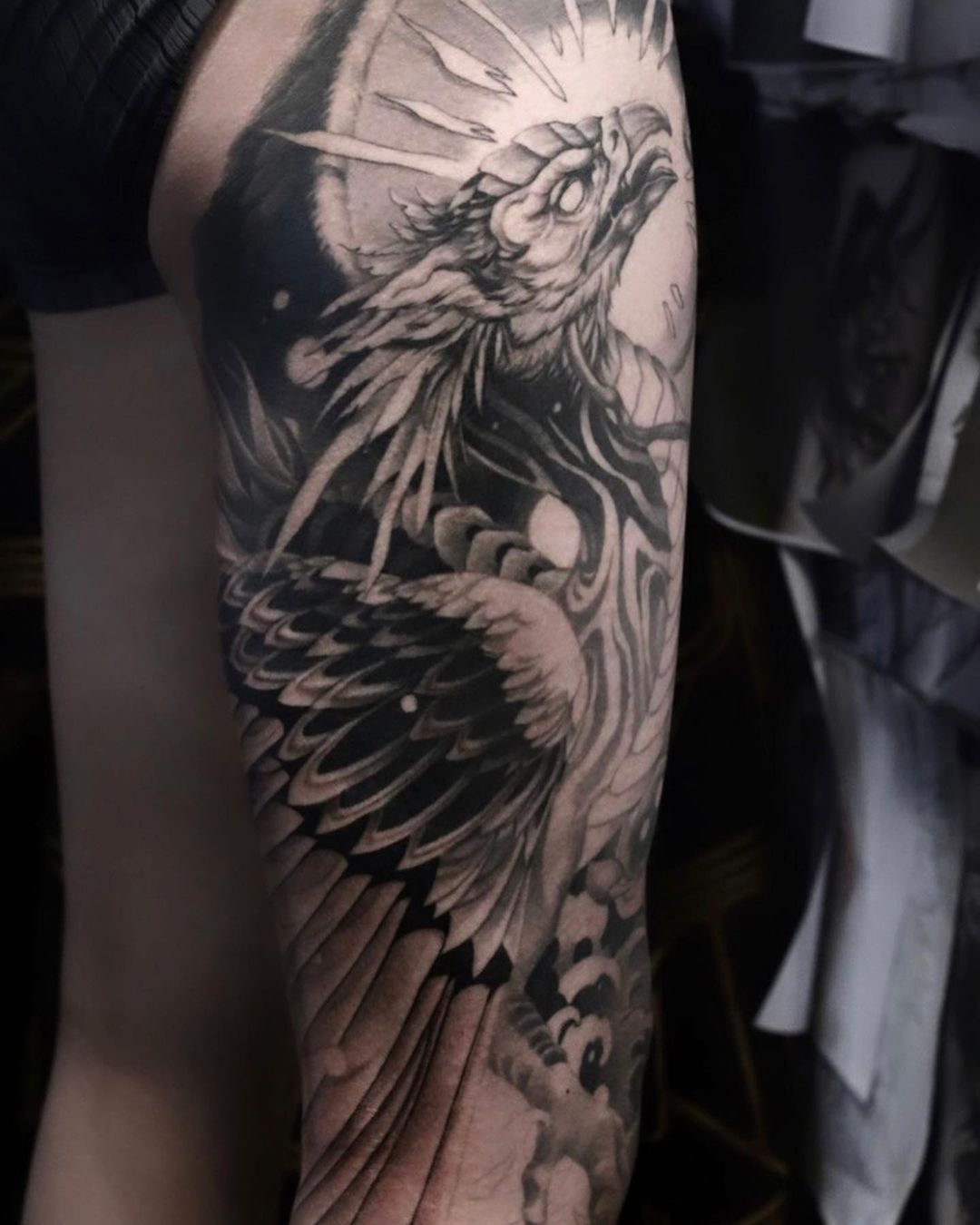 Grey Japanese phoenix tattoos