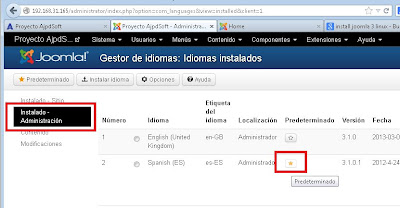 Instalar idioma y establecer idioma por defecto para la administración de Joomla! 3.1