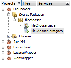 tampilan project JFileChooser Java Netbeans