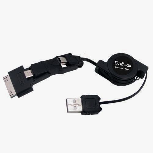  Daffodil TC04 - Universal Mobile Phone Charger - Retractable USB Charging and Data Cable - Multicharger for: HTC / Samsung / iPhone / iPod / Nokia / ZTE / LG / Blackberry