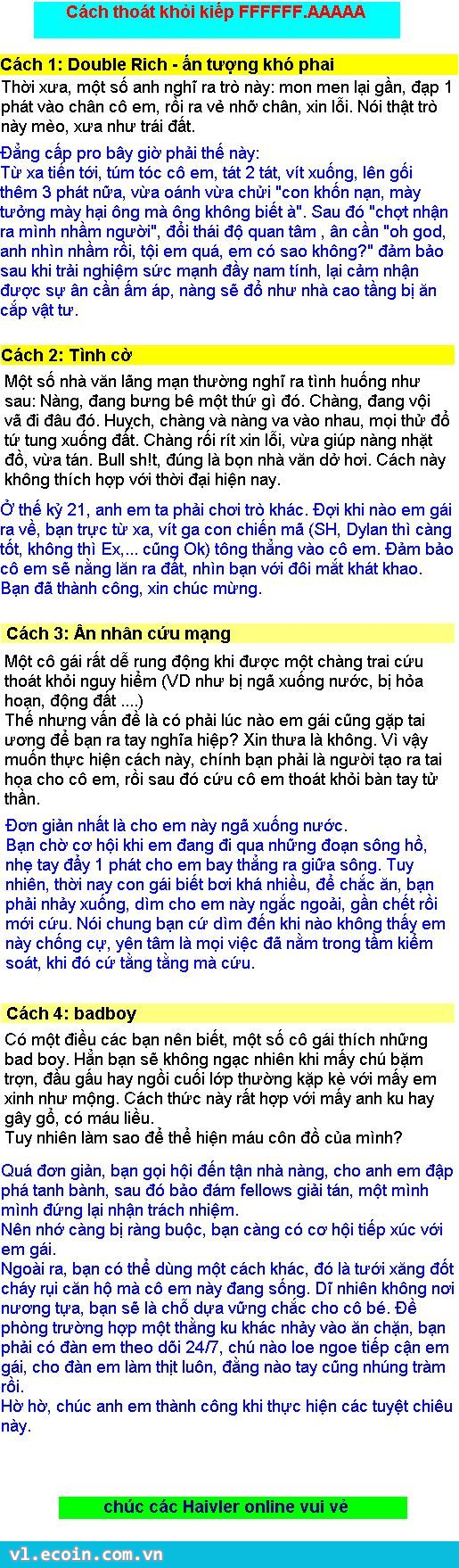 Một vài cách giúp các Haivler thoát khỏi kiếp FFFF.AAAA!