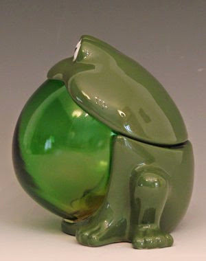  Ceramic Green Frog/Glass Belly Candy Jar