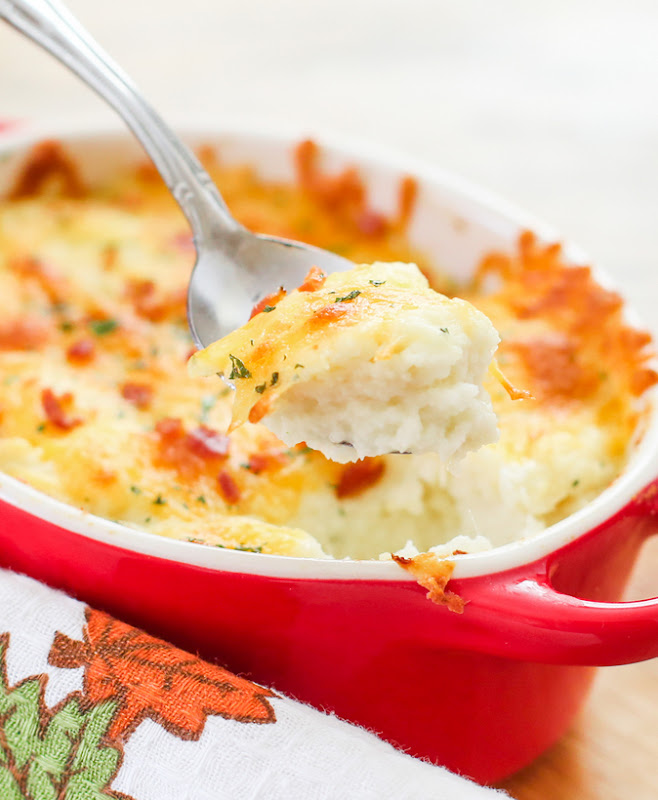 photo of a spoonful of cauliflower gratin