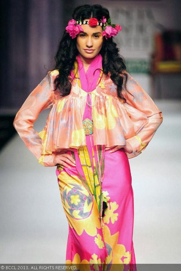 Erica flaunts a creation by fashion designer Anupama Dayal on Day 1 of Wills Lifestyle India Fashion Week (WIFW) Spring/Summer 2014, held in Delhi.