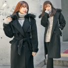 Pink東大門 大方氣質˙配色毛皮領綁帶長外套(黑)