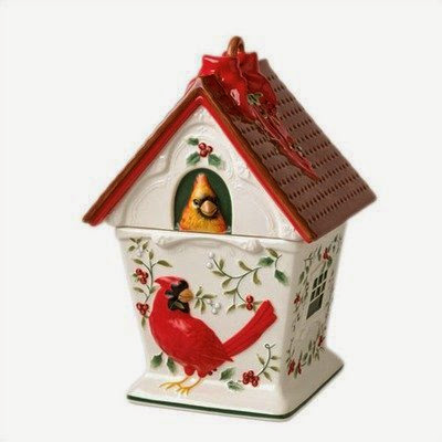  Pfaltzgraff Winterberry Cardinal Birdhouse Cookie Jar