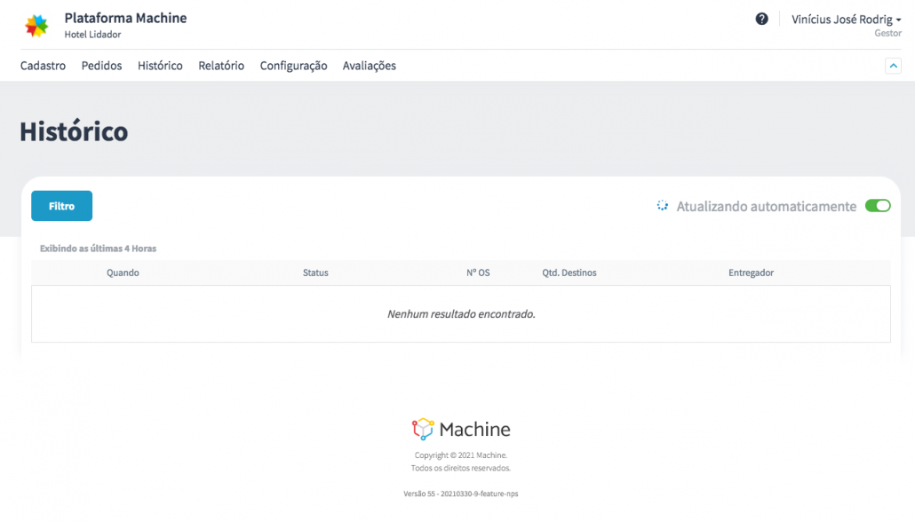Plataforma de entregas da Machine
