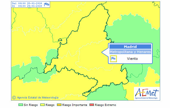 Alerta amarilla en Madrid por rachas de viento de hasta 70 kilómetros por hora