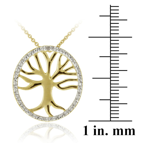 18K Gold on Silver Diamond Accent Tree of Life Pendant  