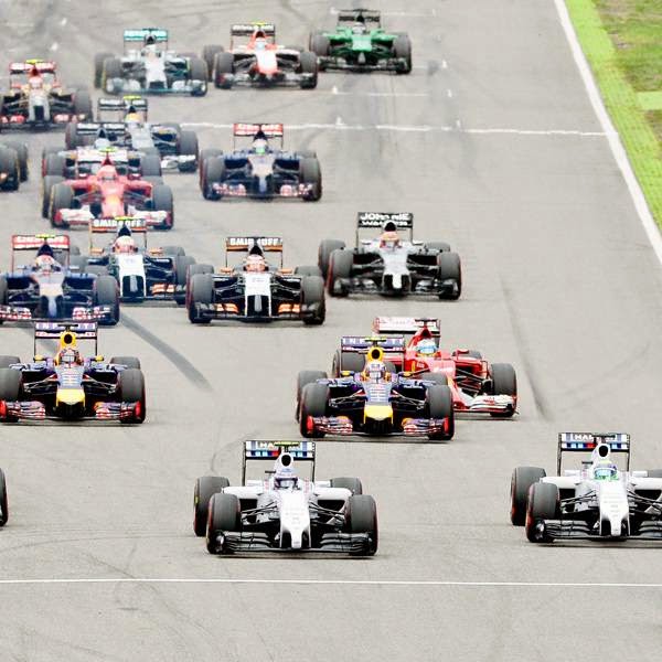 Mercedes driver Nico Rosberg of Germany leads the field after the start of the German Formula One Grand Prix in Hockenheim, Germany, Sunday, July 20, 2014. 