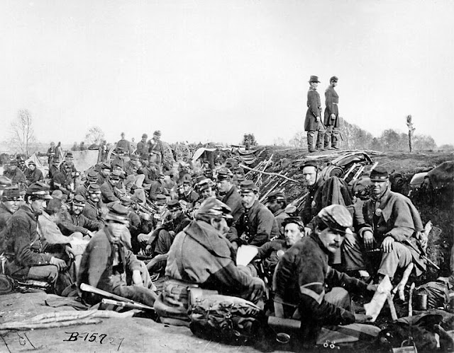 Union soldiers in trenches before storming Marye's Heights at the Second Battle of Fredericksburg, Virginia, May 1863.