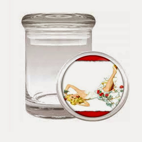  Pin Up Blonde with Red Roses Double-Sided Odorless Air Tight Medical Glass Jar D-229